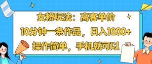 女粉玩法:高客单价,10分钟一条作品,日入1k+操作简单,手机就可以-资源大汇总