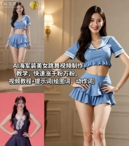 AI海军装美女跳舞视频制作教学,快速涨千粉万粉,视频教程+提示词(绘图词、动作词)-资源大汇总