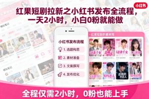 红果短剧拉新之小红书发布全流程,一天2小时,小白0粉就能做-资源大汇总