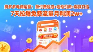 拼多多电商运营：微付费起店+活动引流+爆款打造 7天拉爆免费流量月利润2w+-资源大汇总