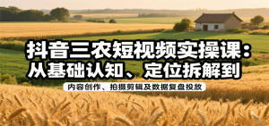 抖音三农短视频实操课：从基础认知、定位拆解到内容创作、拍摄剪辑及数据复盘投放-资源大汇总