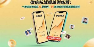 微信私域爆单训练营：一场公开课成交33单案例，99元自动训练营批量变现术-资源大汇总