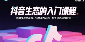 抖音生态的入门课程：流量变现全攻略，16种盈利方式，标签体系精准定位-资源大汇总