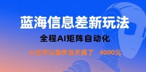 蓝海信息差新玩法,全程AI矩阵自动化小白可以操作当天搞了1k+-资源大汇总