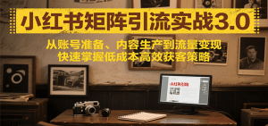 小红书矩阵引流3.0,从账号准备、内容生产到流量变现,快速掌握低成本高效获客策略-资源大汇总