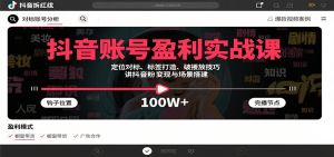 抖音账号盈利实战课，定位对标、标签打造、破播放技巧，讲涨粉变现与场景搭建-资源大汇总