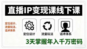 直播IP变现课线下课,定位设计、流量玩法、话术体系,3天掌握年入千万密码-资源大汇总