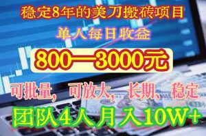 稳定8年的美刀搬砖项目,单人每日收益800—3000.团队4人月入10W+.可线下-资源大汇总