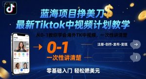 蓝海项目挣美刀,最新Tiktok中视频计划教学,从0-1教你学会海外TK中视频,一次性讲清楚-资源大汇总
