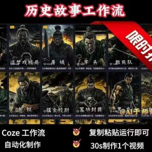 COZE扣子工作流一键生成历史人物一生的视频,复制粘贴运行即可,30s制作1个视频-资源大汇总