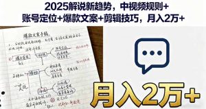 2025解说新趋势,中视频规则+账号定位+爆款文案+剪辑技巧,月入2万+-资源大汇总