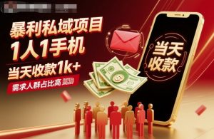 暴利私域项目1人1手机,当天收款1k+,需求人群占比高,当天就能见到钱-资源大汇总
